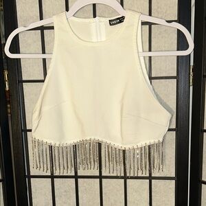 🦋SHEIN Ivory Beaded Fringe Crop Top 5/25$